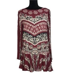 NWT Free People Smooth Talker Maroon Open Back Boho Tunic Mini Dress Size XS